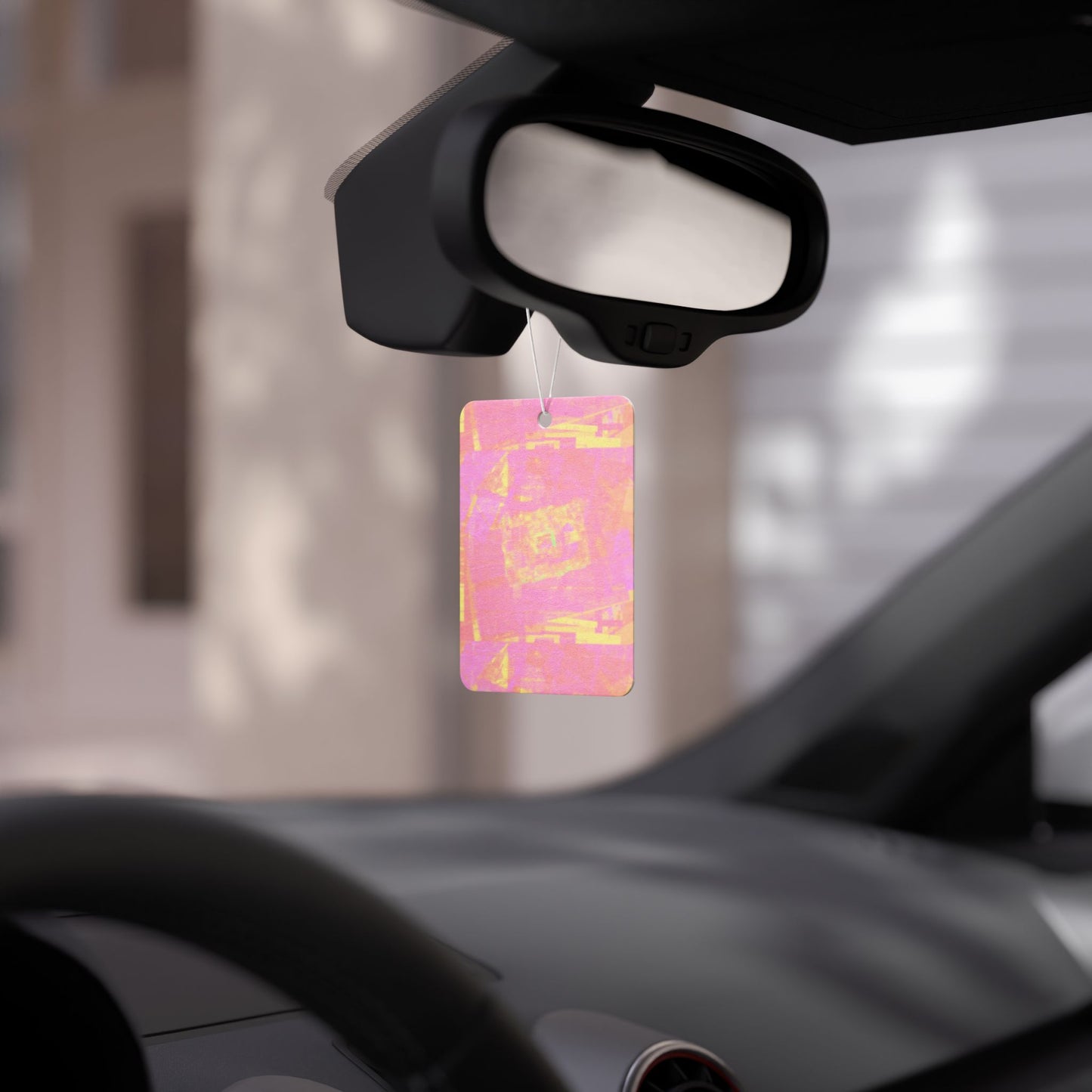 Breath Time Commute Air Freshener — Floral Pink & Sunset Yellow Abstract Illustration for