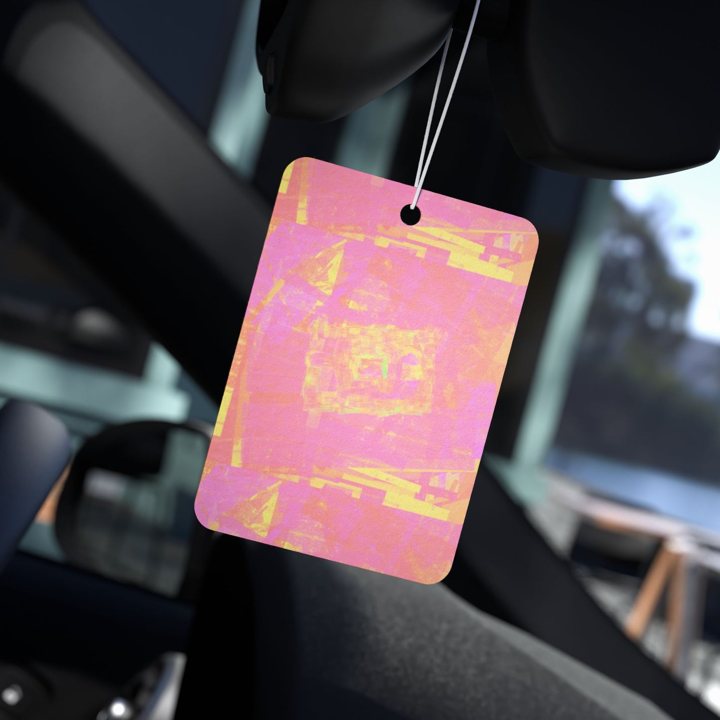 Breath Time Commute Air Freshener — Floral Pink & Sunset Yellow Abstract Illustration for